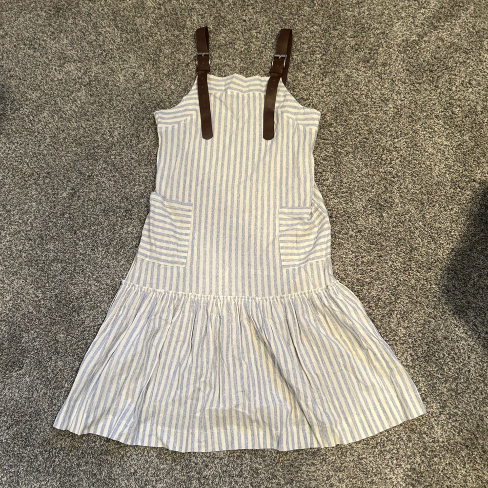 NWOT Crimson + Clover women’s denim and cream striped jumper with leather straps